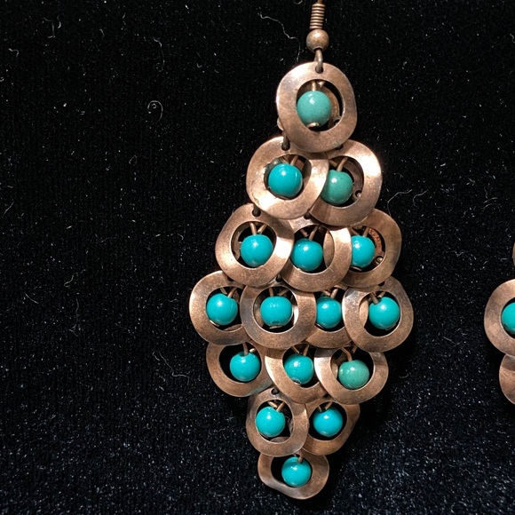 Elegant vintage Turquoise and metal Chandelier Earrings - Picture 2 of 16